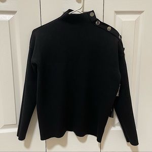 Tahari Turtleneck Shoulder Button Black Sweater